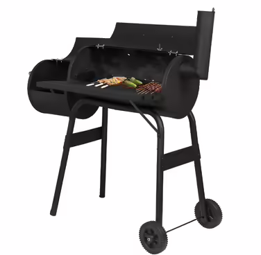 Charcoal Grill Smoker Charcoal Grill Cart 2 Chambers with Wheels Handle Stand Grill Barbecue Grill for BBQ Garden Camping Balcony, Black