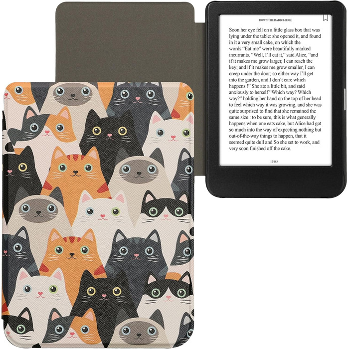 Чохол-книжка kwmobile для Kobo Clara BW/Clara Colour/Tolino Shine (5) / Shine Color - Чохол для електронного читача з принтом котів (помаранчевий, чорний, білий)