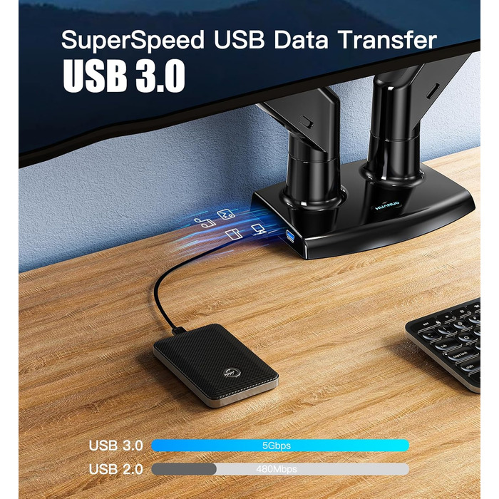 Тримач для монітора HUANUO - 2 монітори, 13-40 дюймів, VESA 75/100 мм, для геймінгу, 2-12 кг