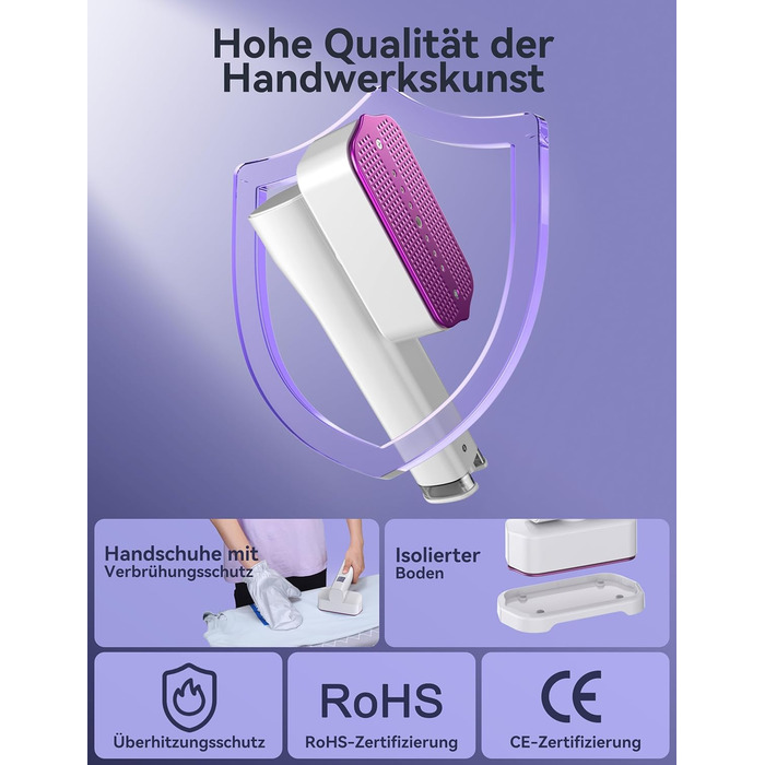 Sundu Паровий праска-випрямляч 2-в-1, туристична праска з LED дисплеєм, 4 режими, швидкий нагрів 15с, для одягу (білий)