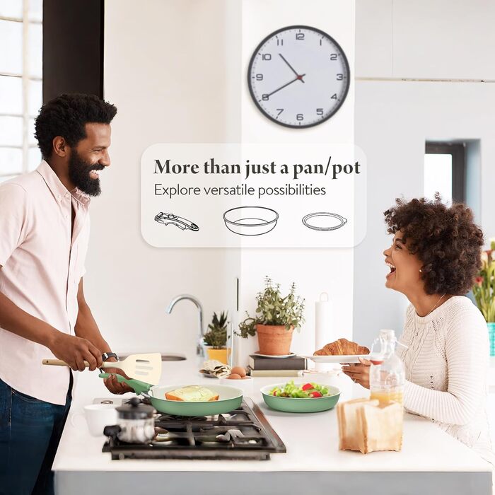 Набір посуду з кераміки 17 предметів: каструлі та сковорідки, безпечний, без ПФОА/ПФУ, для індукційних плит, знімні ручки, стійкий до подряпин та забруднень, придатний для миття в посудомийній машині та використання в духовці (зелений)