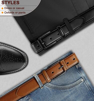 Чоловічий ремінь KEMISANT 2 шт. – шкіряний ремінь для чоловіків, повсякденний, для гольфу, до джинсів, 3,5 см (2 шт., Чорний/Tawny6327, 44-46)