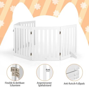 Захисний бар'єр для собак COSTWAY 60см, дерев'яний, дитячий, розкладний, для сходи, білий (5 панелей)