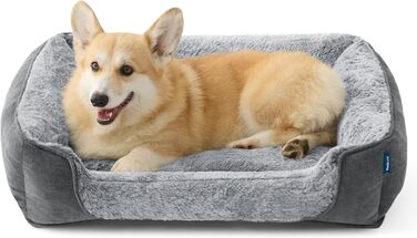 Ліжко для собак Bedsure великих порід – 89x63x17 см, зручне собаче ліжко, кошик для собак знімний, дихаючий, з антиковзким дном, м'яке ліжко для собак, (76 x 61 x 15 см, сірий)