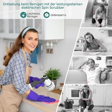 Електрична щітка для прибирання, бездротовий скрубер Power Spin з 7 насадками, 2 швидкості. Ідеально для плитки, душових кабін, скла та ванної кімнати