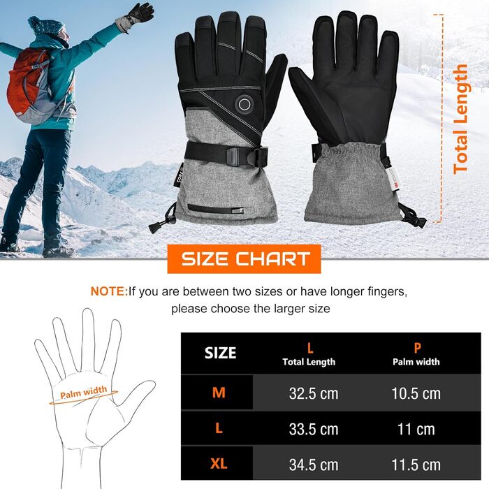 Гріючі рукавички 7.4V 3000mAh для жінок та чоловіків, гріючі рукавички для катання на лижах, сноуборді, мотоциклі, велосипеді, риболовлі, чорний