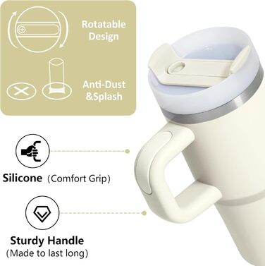 Термокружка ZAKVOP 410мл з трубочкою, кришкою та ручкою | Термоізольована кружка для кави та напоїв на виніс