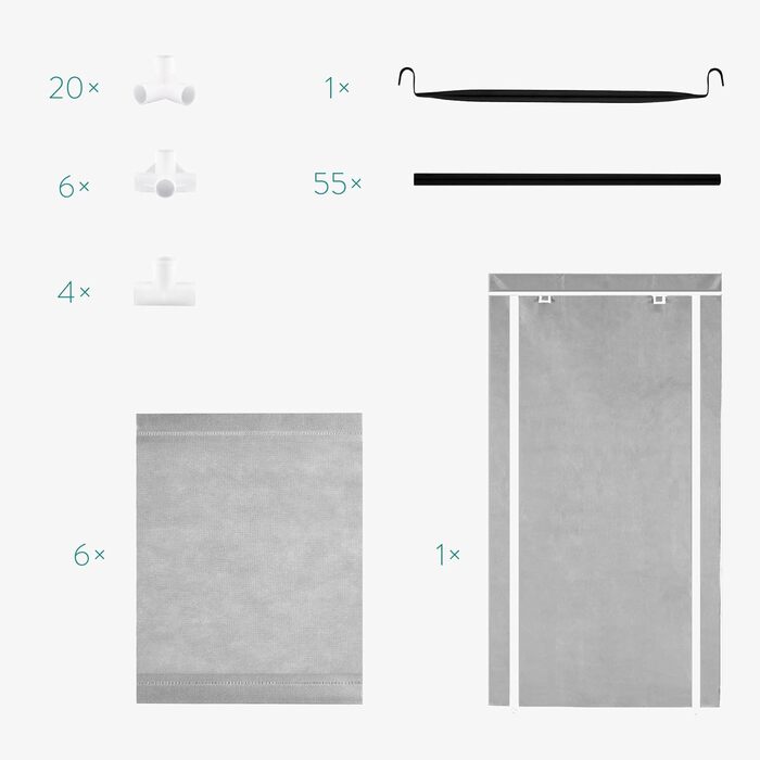 Navaris Fabric Wardrobe with Clothes Rail - Folding Wardrobe 88x170x45cm with Rail - Large, Stable Closet - Foldable Fabric Wardrobe made of Nonwoven Fabric in Light Grey