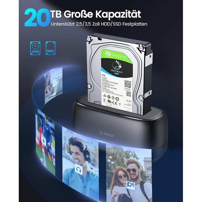 ORICO Док-станція для жорстких дисків, USB 3.2 Gen 1, для 2.5' та 3.5' HDD/SSD, підтримка UASP, 2 відсіки