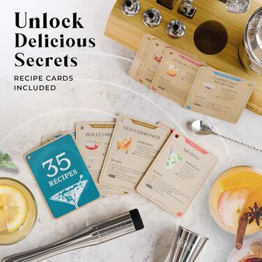 Набір бармена Mixology Barkeeper-Set для коктейлів та мартіні (14 предметів) з підставкою та рецептами. Професійний шейкер для барменів, подарунковий набір 0.7л