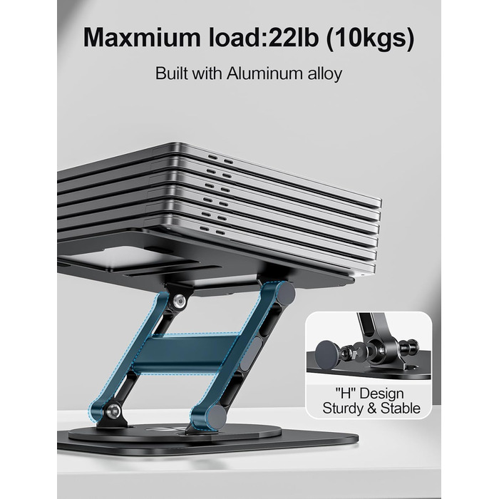 MCHOSE Adjustable Laptop Stand - Ergonomic Aluminum Laptop Riser for Desk - 360° Rotation - Compatible with MacBook Air & 10-17