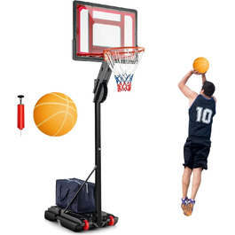 COSTWAY Adjustable Height Basketball Stand - Outdoor Basketball Hoop with Stand & Wheels, Weighted Base, Mobile Basketball System for Kids & Teens - Includes Ball & Pump