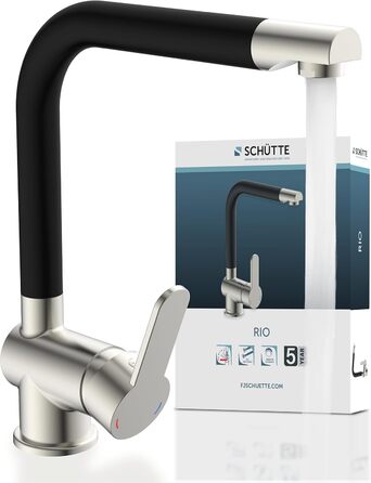 Змішувач кухонний SCHÜTTE RIO 360° з високим виливом, чорний матовий (нержавіюча сталь), для однієї/двох мийок