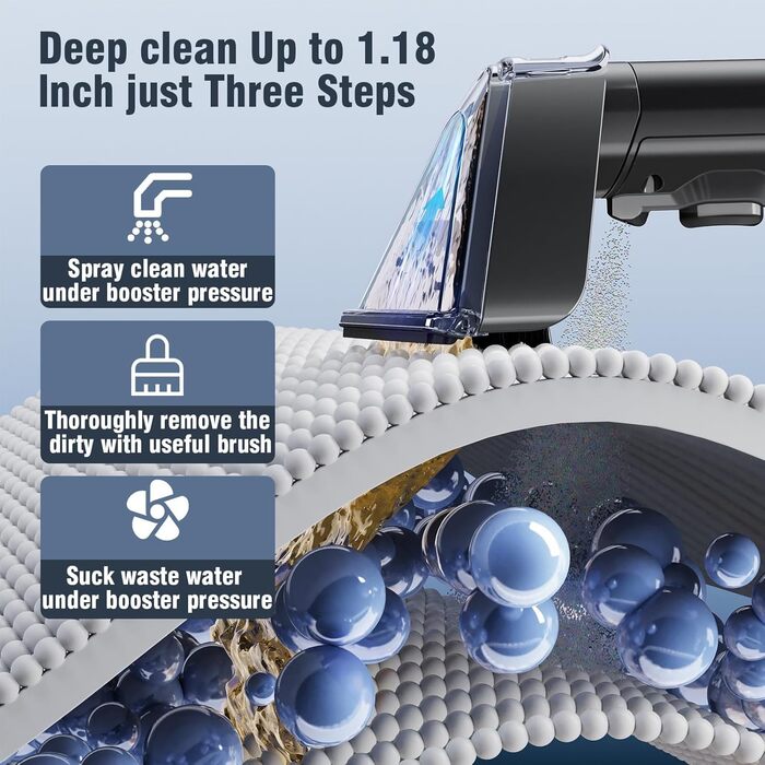 Апарат для чищення м'яких меблів та килимів 600W, 22kPa, для дому та авто, чорний