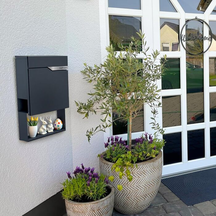 Поштова скринька Metzler Anthrazit з газетницею та іменним шильдиком RAL 7016, вулична, антикорозійна, для настінного монтажу, сучасний дизайн 37x37x10.5 см