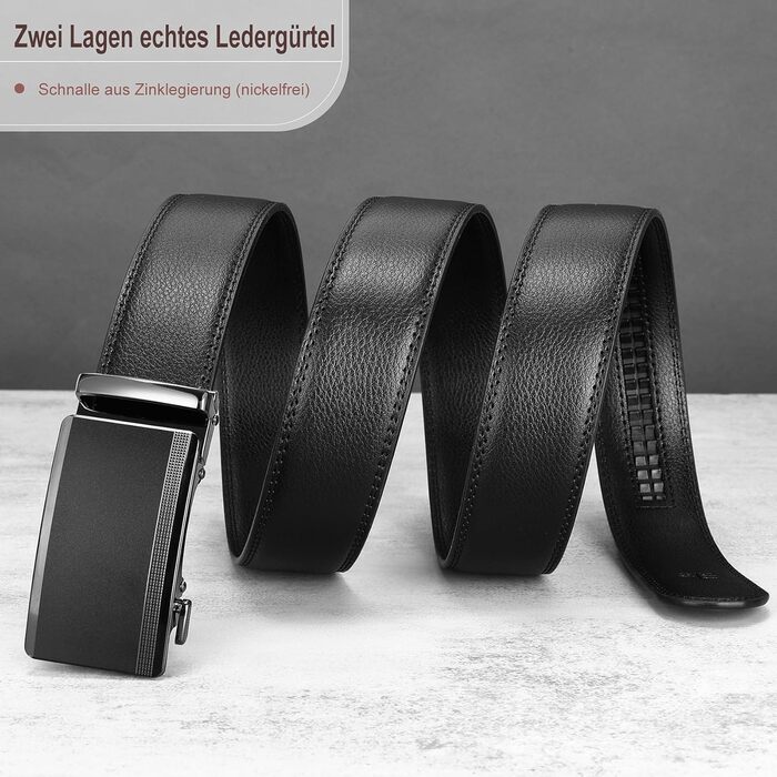 Чоловічий шкіряний ремінь WHIPPY Automatik з пряжкою, ширина 35 мм, чорний матовий, довжина 145 см (підходить для штанів 116-130 см)