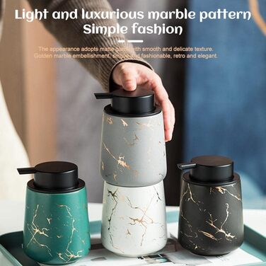 Дозатор мила для кухні XUDREZ, керамічний, 380 мл, наповнюваний, чорний мармуровий візерунок