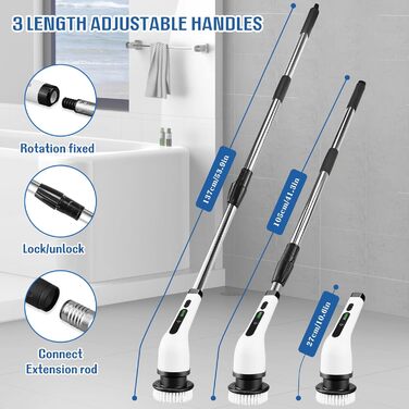 Електрична ротаційна щітка для прибирання будинку, набір з акумулятором, для ванної кімнати, з 7 змінними насадками, скребок для плитки, пристрій з регульованою ручкою, для підлоги та авто