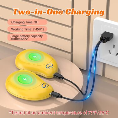 Електричні грілки для рук 2 шт. з акумуляторами 8000 mAh, USB, 3 режими, для зими, жовті