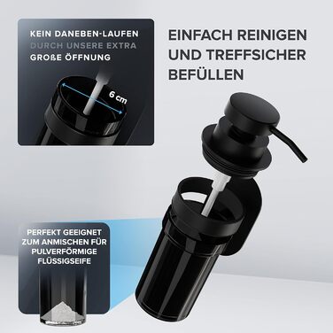 ovimar Soap Dispenser Lokta | black | Wall Mount No Drilling | made of stainless steel and black glass | Large opening | Easy to refill | Suitable for bathroom or kitchen | Hand sanitizer dispenser