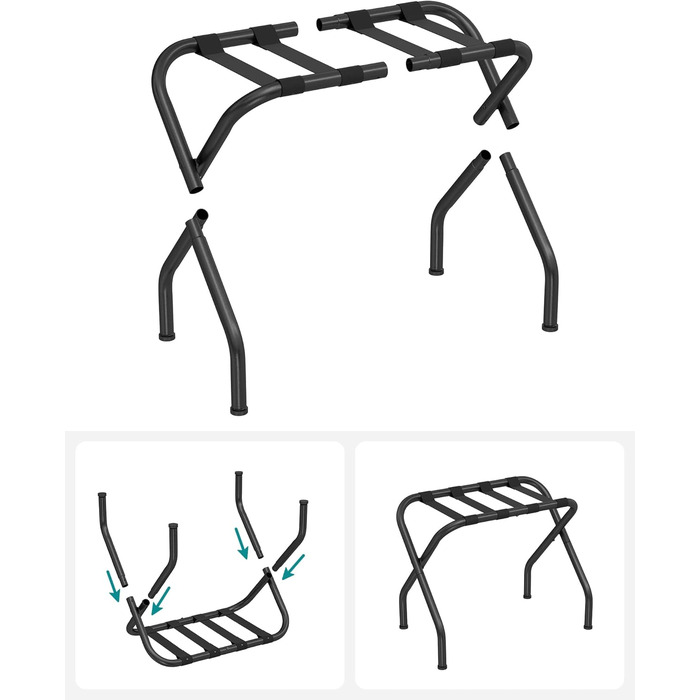 SONGMICS Luggage Rack for Guest Rooms, Suitcase Stand, Folding Steel Frame, for Hotel, Bedroom, Up to 50 kg, 27.2 x 15 x 20.5 inches, Black URLR001B01V1