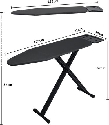 Прасувальна дошка Duwee з великою парогенераторною стацією, складна, регульована по висоті, з термостійким покриттям, товстим фетровим покриттям, міцними ніжками, чорна, 33x109 см