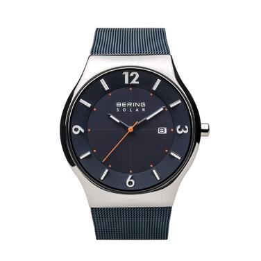 Годинник Bering чоловічий Solar | Сонячний годинник на соняхі, 40 мм, корпус та циферблат з нержавіючої сталі, браслет Milanais, сапфірове скло, 5 ATM, 14440 (14440-307)