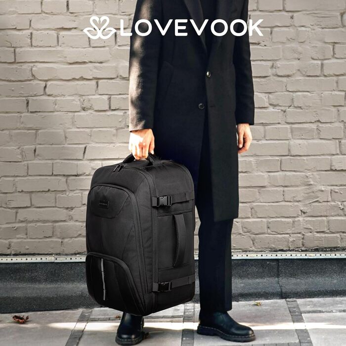 LOVEVOOK Рюкзак ручної поклажі 40L, великий розширюваний туристичний рюкзак для чоловіків, рюкзак для ноутбука 17 дюймів, валіза-рюкзак, ручна поклажа для подорожей, чорний