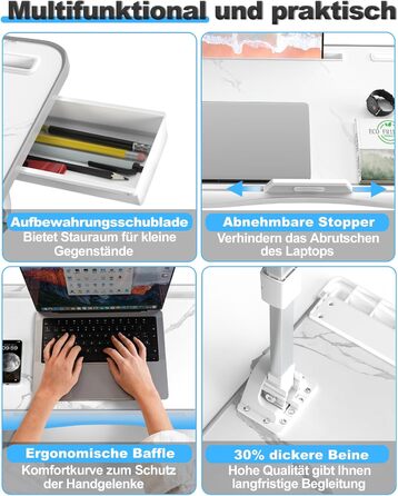 Столик для ноутбука Potuopy з регулюванням висоти та кута нахилу, X-Large, для роботи, читання та їжі на ліжку/софі, 60*40 см, білий мармур