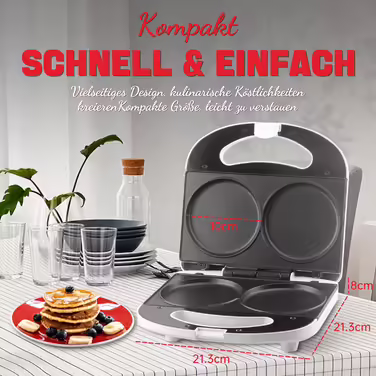 SugarWhisk Mini Pancake Maker, Pancake Maker, Electric Double Pancake Pan, Pancake Pan, Ideal for Pancakes, Cookies, Eggs, Arepas & Breakfast Sandwiches, White Mini Pancake Machine