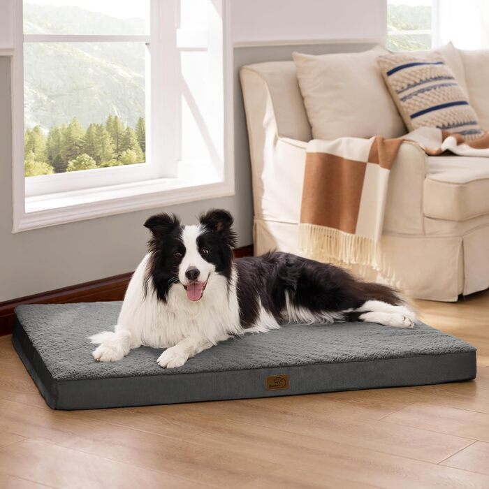Ортопедичне ліжко для собак BEDSURE - великі породи, 112x81x8 см, м'яке, миється, сірого кольору