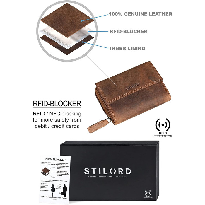 Жіночий гаманець STILORD Thea з натуральної шкіри, RFID і NFC захист, великий вінтажний портмоне з блискавкою у подарунковій коробці