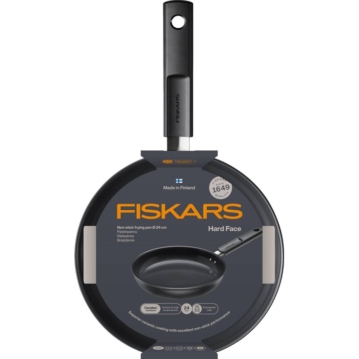 Сковорідки Fiskars Hard Face 24 і 28 см, антипригарні, алюміній/пластик, набір 2 шт., чорні, для всіх плит, стійкі до подряпин