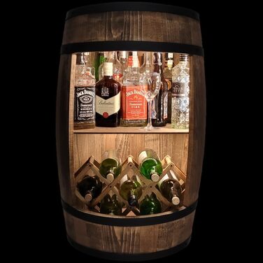 Weeco Freestanding Bar with LED Lighting and Wine Holder. Wine Rack - Wooden Barrel Home Bar 80cm. Rustic Decorative Bar Cabinet Wine Rack – Barrel. Barrel Beer, Wine Bottle Stand - Bar Whiskey Gift (Dark Brown)