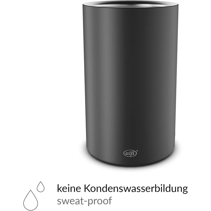 alfi SECCO, Stainless steel bottle cooler for 0.70 to 1l bottles, wine, sparkling wine, keeps drinks cool without condensation or ice cubes, cool drinks to the very last drop, dishwasher-safe, BPA-free (Velvet Black Mat, cylindrical)