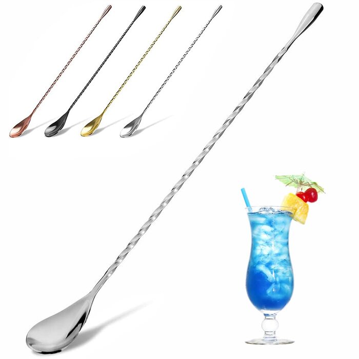 Якісний барний мішальний ложка YFWOOD з нержавіючої сталі, довгий руків'я, для коктейлів, бармени, спіральний дизайн, срібний колір