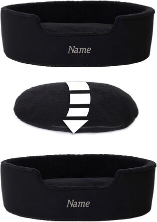 Lionto Dog Bed with Reversible Cushion and Washable Cover, Stable Dog Basket with Anti-Slip Dots, 92x72 cm, Cozy Pet Bed for Dogs and Cats with Plush, (Black, L 83 x W 63 x H 27 cm (with name tag))