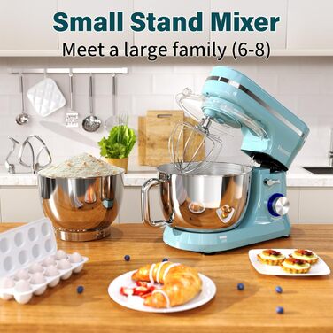 Планетарний міксер Vospeed для замісу тіста 5QT, кухонна машина з чашею з нержавіючої сталі, 8 швидкостей, набір насадок (гак, вінчик, міксер), синій