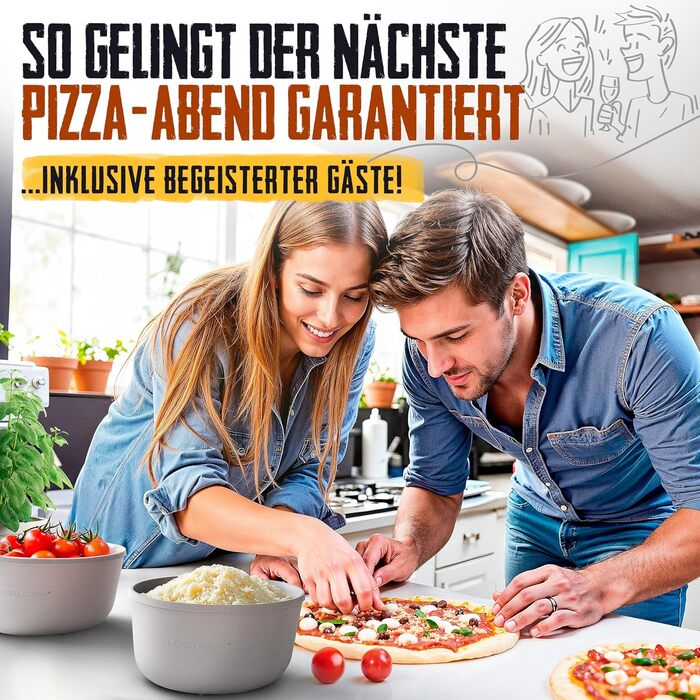 LOEWERK Pizza Ball Box with Lid – 4-Piece Set – Breathable Dough Box for Perfect Pizza Dough - Space-Saving Silicone Pizza Dough Box with Lid, Pizza Box, Pizza Ball Box, Proofing Box – Olive/Gray