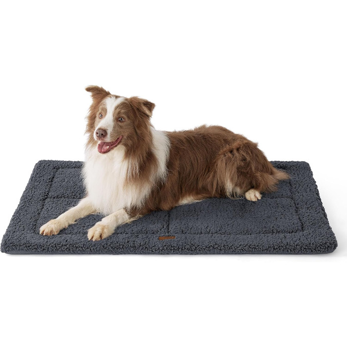 BEDSURE Washable Dog Mat - Large Dogs - 104x71 cm Washable Dog Cushion for Large Dogs, Sherpa Plush Dog Bed Large with High-Density Foam Filling, Dark Grey