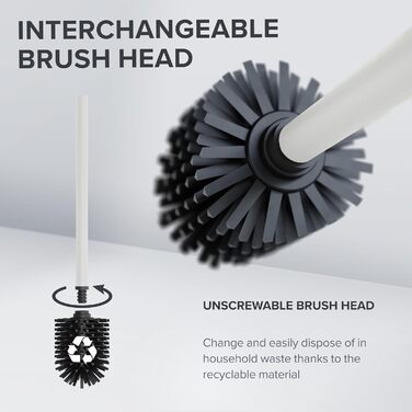 Набір для чищення унітазу з нержавіючої сталі з силіконовою щіткою | Без кріплення до стіни | Змінний насаджувач | З піддоном для крапель