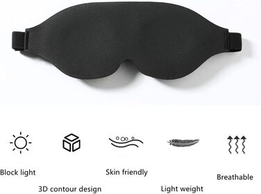 3D Маска для сну Tim & Tina, світлоблокуюча, для подорожей, йоги, з регульованим ремінцем (чорний)