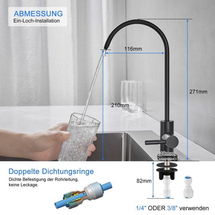 Чорний кухонний змішувач з витяжною системою 360° для фільтрів води, латунь