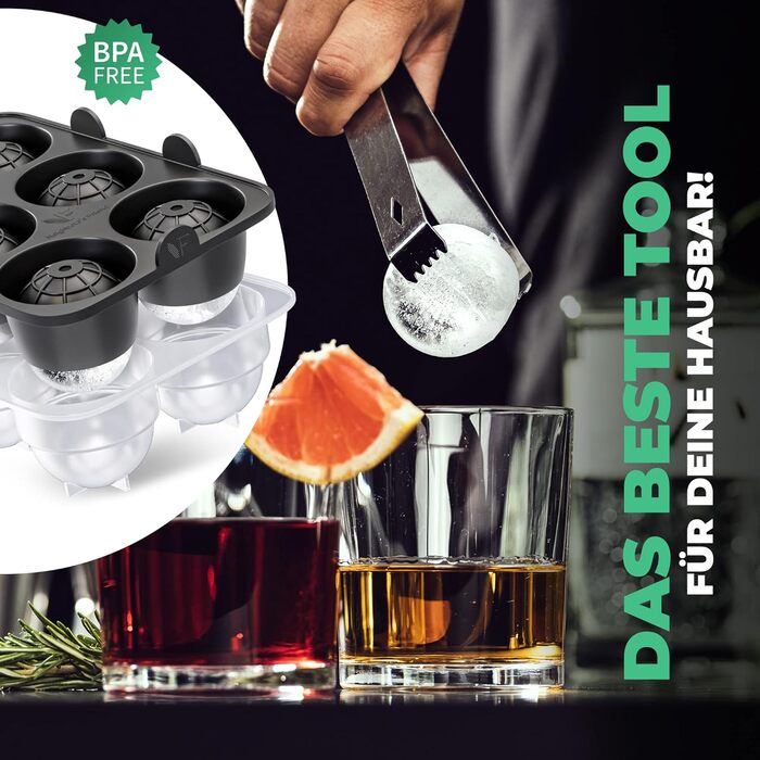 Neighbour's Friend Patented Ice Ball Mold 2-Pack - Large Round Platinum Silicone Ice Cube Mold for Cocktails, Whiskey & Long Drinks - 12x Round Ice Cubes, Dishwasher Safe - XXL Ice Cubes