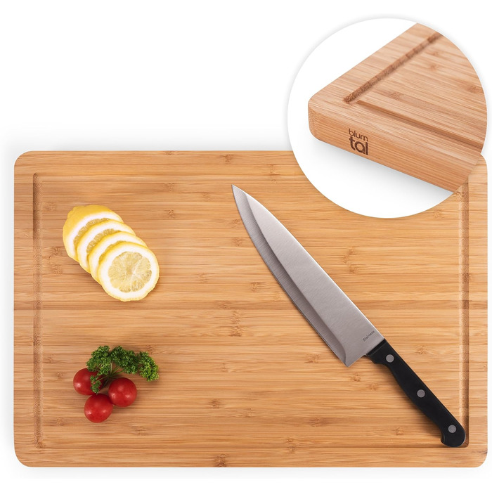 Blumtal Bamboo Cutting Board Wood made from 100% Bamboo XXL - 2cm thick wood board antibacterial - solid cutting board with juice groove - wooden cutting board 45x30x2cm - alternative to plastic cutting board