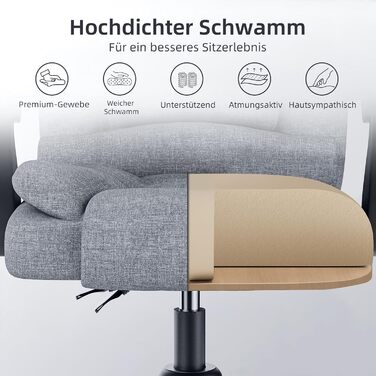 Крісло для офісу та дому Naspauluro: ергономічне, з регулюванням висоти та нахилу, комп'ютерне крісло з високою спинкою та підлокітниками (сірий)