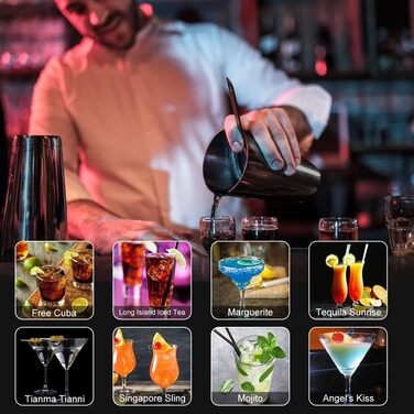 Cocktail Shaker Set, Boston Cocktail Shaker with Stand, 25pcs Bar Accessories Cocktail Mixer Supplies, 750ml Stainless Steel Cocktail Shaker Gifts, Cocktail Decor Bar Counter Pourer Spirits