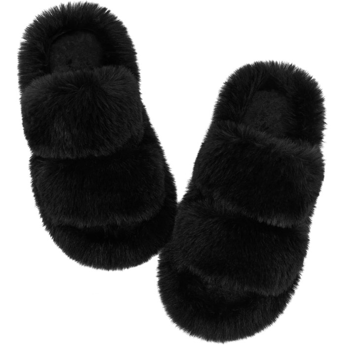 Жіночі тапочки халатні з антиковзким покриттям, теплі, пухнасті, чорного кольору, розмір 38/39 EU