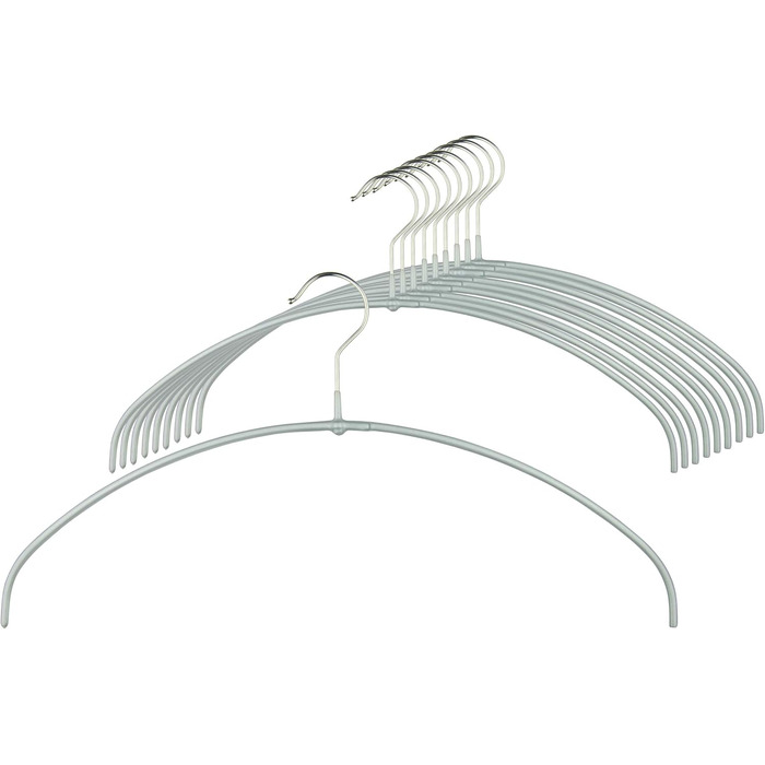 MAWA Clothes Hanger Light, Set of 20 space-saving and non-slip hangers, ideal for T-shirts, tops and light sweaters, with a 360° rotating hook and non-slip coating, 40 cm, Silver