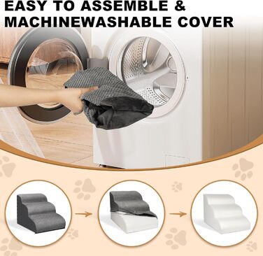 Сходи для собак маленьких порід Otauoaea: 3 сходи, антиковзаюча поверхня, для софи та ліжка, знімний чохол, сірий колір